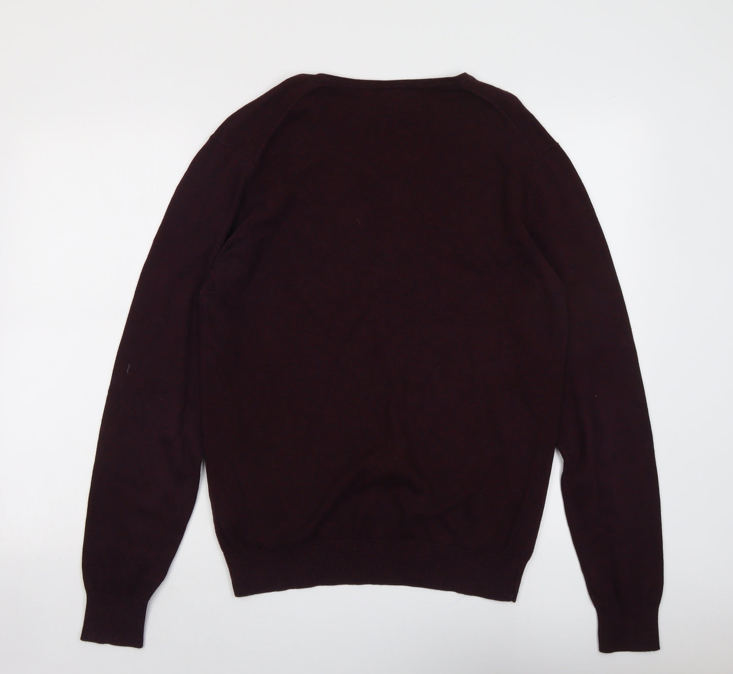 H&M Mens Purple V-Neck Cotton Pullover Jumper Size M Long Sleeve