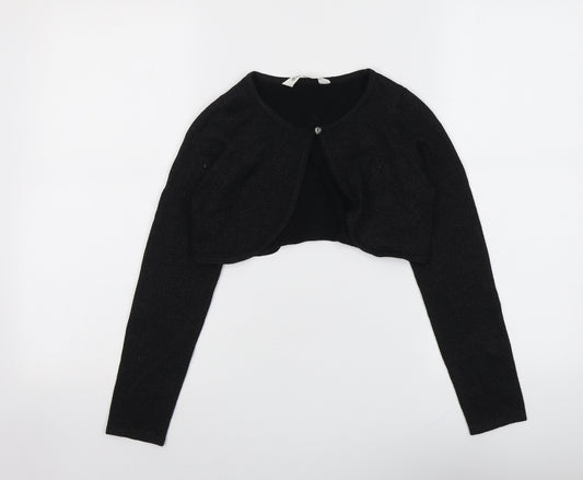 H&M Girls Black Round Neck Cotton Cardigan Jumper Size 9-10 Years Button