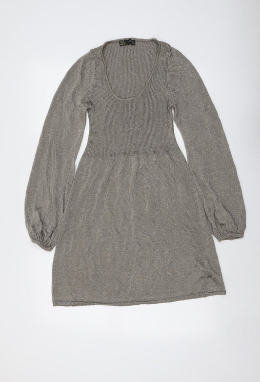 Zara Womens Beige Viscose Jumper Dress Size L Round Neck Pullover