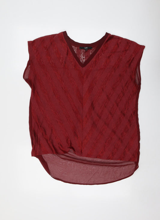 NEXT Womens Red Striped Polyester Basic Blouse Size 18 V-Neck - Sheer