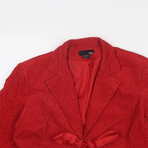 H&M Womens Red Polka Dot Jacket Blazer Size 12 Hook & Eye - Tie Front