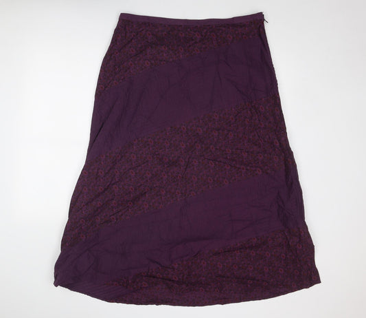 DASH Womens Purple Geometric Cotton Swing Skirt Size 18 Zip