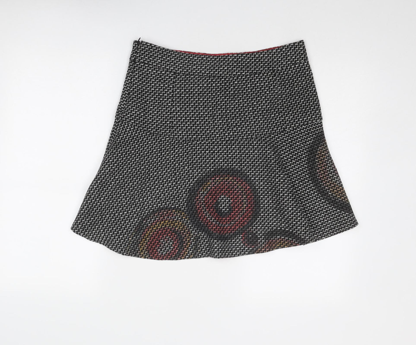 Desigual Womens Black Geometric Polyester Swing Skirt Size 12 Zip