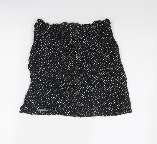 Oasis Womens Black Geometric Viscose A-Line Skirt Size 10 Button