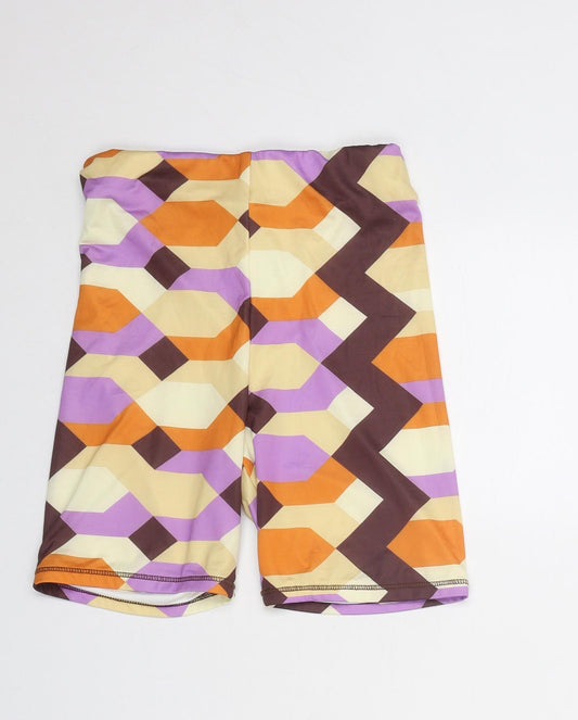 Zara Womens Multicoloured Geometric Polyester Sweat Shorts Size S Regular Pull On