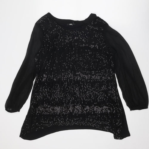 Marks and Spencer Womens Black Viscose Tunic Blouse Size 18 Boat Neck - Sequin