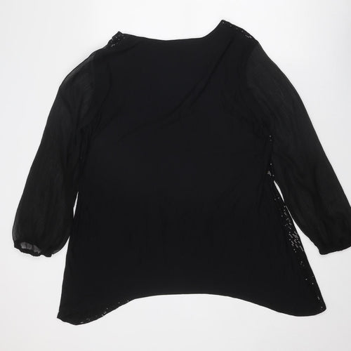 Marks and Spencer Womens Black Viscose Tunic Blouse Size 18 Boat Neck - Sequin