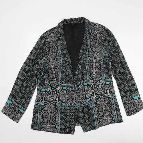 New Look Womens Black Geometric Jacket Blazer Size 14 Button