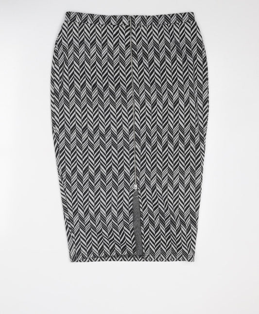Dorothy Perkins Womens Grey Herringbone Polyester Straight & Pencil Skirt Size 12 Zip