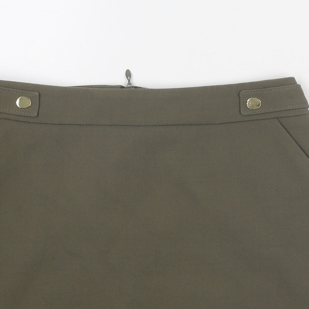H&M Womens Green Polyester A-Line Skirt Size 6 Zip