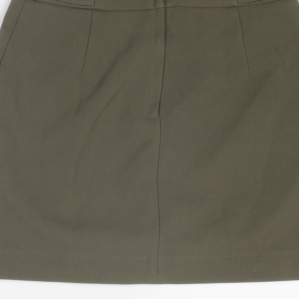 H&M Womens Green Polyester A-Line Skirt Size 6 Zip