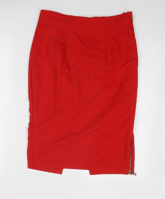 adL Womens Red Polyester Straight & Pencil Skirt Size L Zip - Full side zip