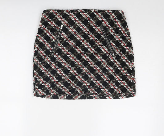 Zara Womens Multicoloured Geometric Cotton A-Line Skirt Size S Zip