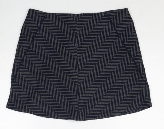 NEXT Womens Blue Geometric Cotton A-Line Skirt Size 12 Zip