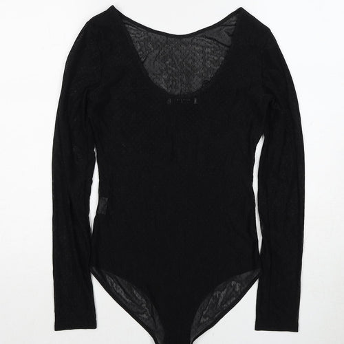 Glamorous Womens Black Polyester Bodysuit One-Piece Size 8 Snap - Rose Detail