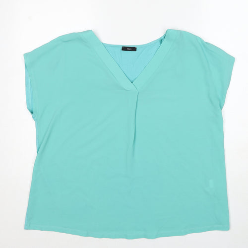 M&Co Womens Blue Viscose Basic Blouse Size 16 V-Neck