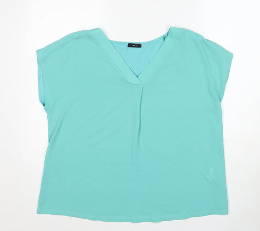 M&Co Womens Blue Viscose Basic Blouse Size 16 V-Neck