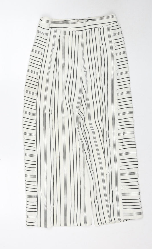Topshop Womens White Striped Polyester Trousers Size 8 Regular Zip