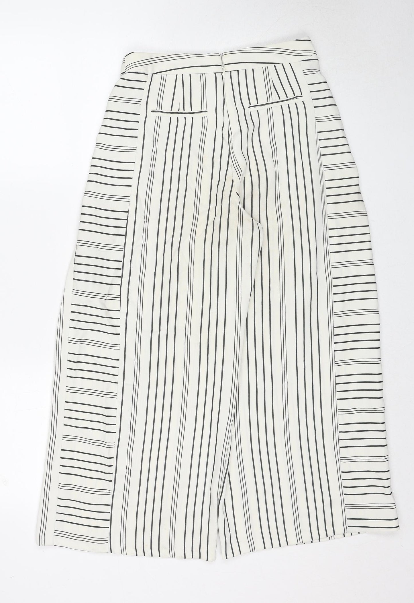 Topshop Womens White Striped Polyester Trousers Size 8 Regular Zip