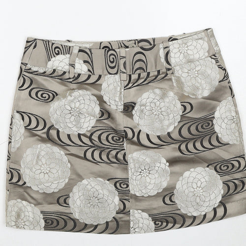 Oasis Womens Beige Geometric Acetate A-Line Skirt Size 8 Zip