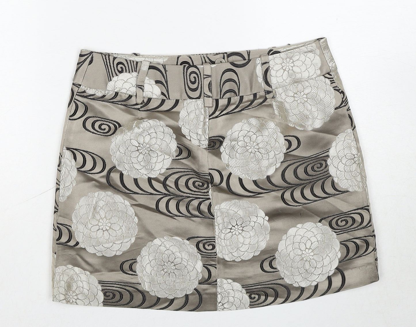 Oasis Womens Beige Geometric Acetate A-Line Skirt Size 8 Zip