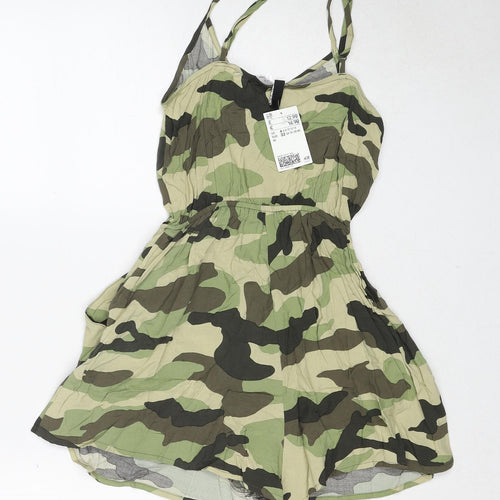 Divided by H&M Womens Green Camouflage Viscose Playsuit One-Piece Size 4 Pullover
