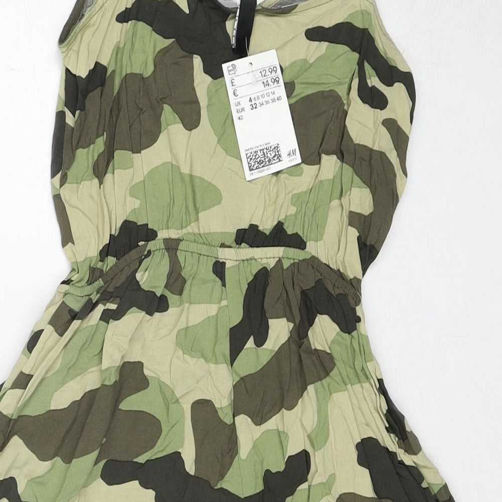 Divided by H&M Womens Green Camouflage Viscose Playsuit One-Piece Size 4 Pullover