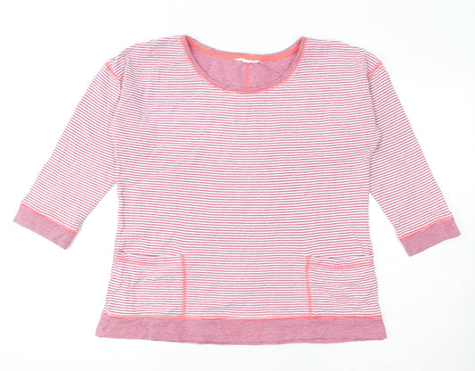 White Stuff Womens Pink Striped Cotton Basic T-Shirt Size 12 Round Neck