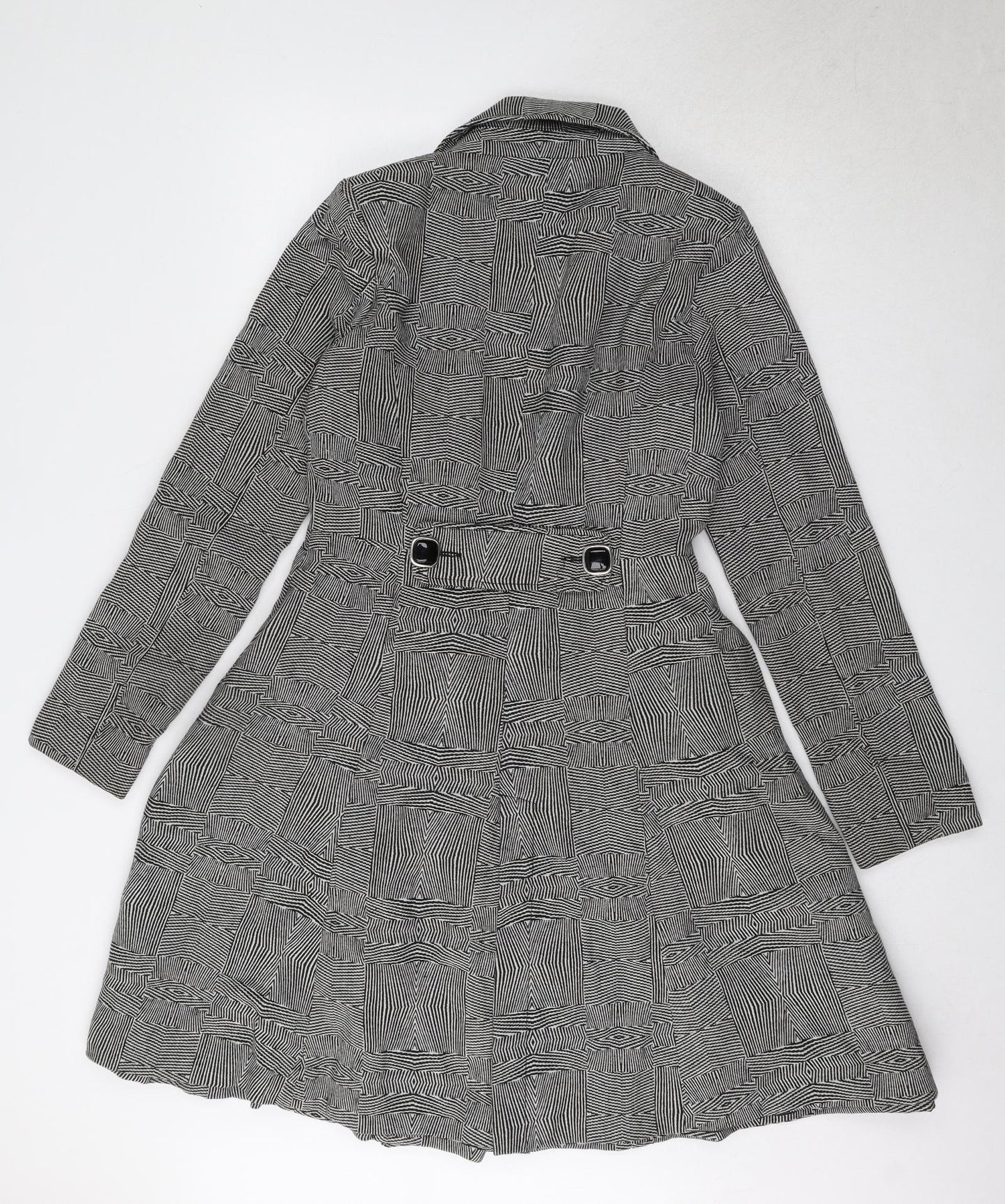 Chilli Pepper Womens Grey Geometric Pea Coat Coat Size 12 Button