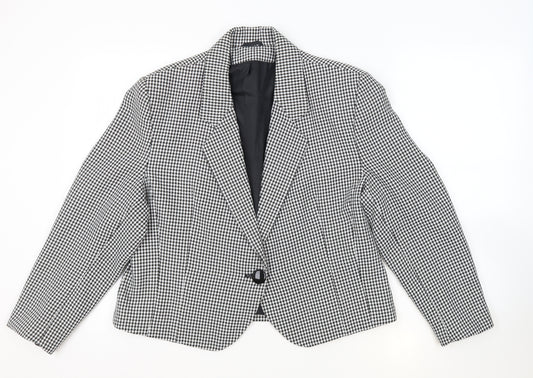Classic Woman Womens Black Geometric Polyester Jacket Blazer Size 18