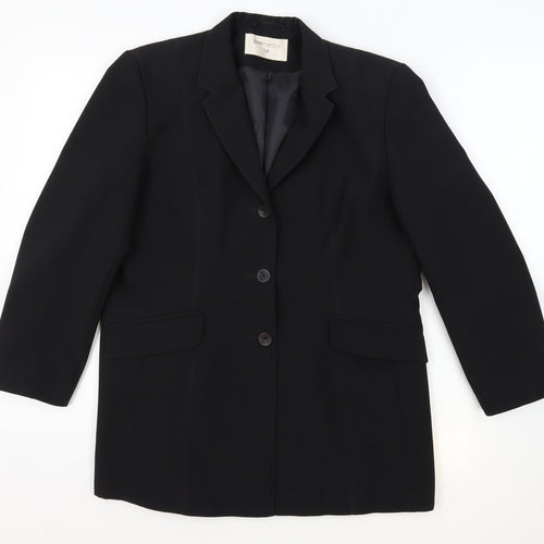 Bon Marche Womens Black Polyester Jacket Blazer Size 14