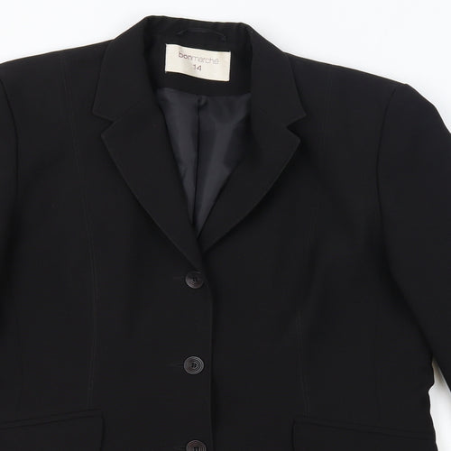 Bon Marche Womens Black Polyester Jacket Blazer Size 14