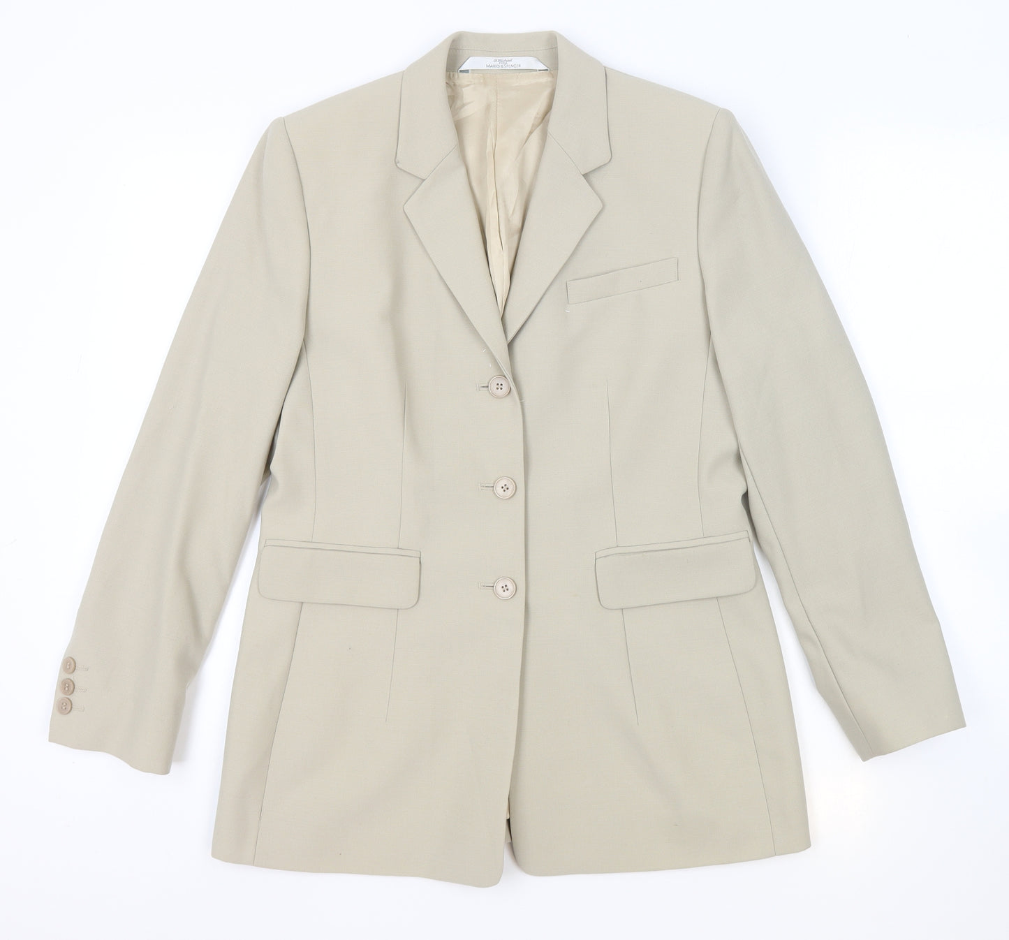 St Micheal Womens Beige Wool Jacket Blazer Size 12