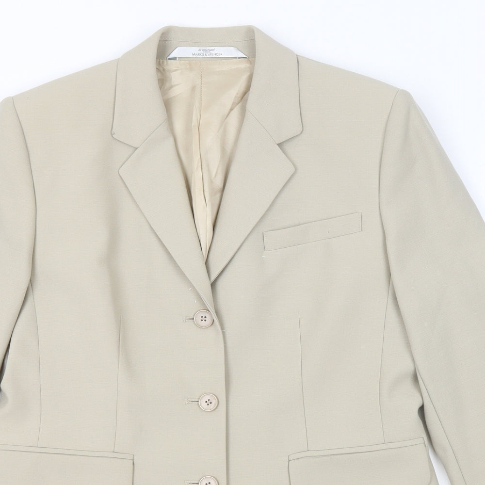 St Micheal Womens Beige Wool Jacket Blazer Size 12