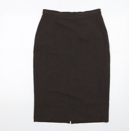Marks and Spencer Womens Brown Geometric Polyester Straight & Pencil Skirt Size 14 Zip
