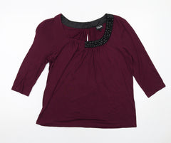 Per Una Womens Purple Modal Basic Blouse Size 14 Boat Neck - Embellished Neckline