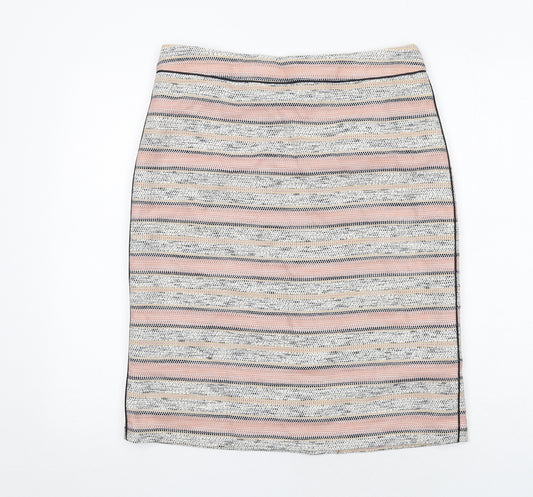 Marks and Spencer Womens Multicoloured Striped Cotton A-Line Skirt Size 12 Zip