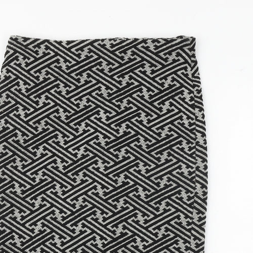 NEXT Womens Black Geometric Polyester Straight & Pencil Skirt Size 8 Zip
