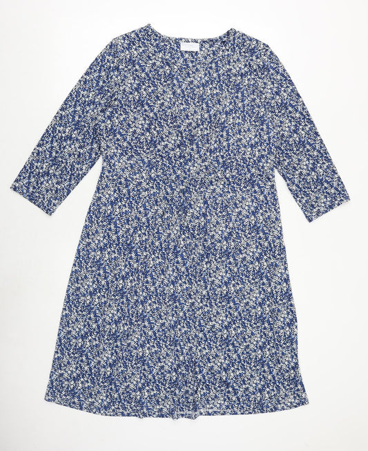 Cotswold Collections Womens Blue Floral Polyester A-Line Size L Round Neck Pullover