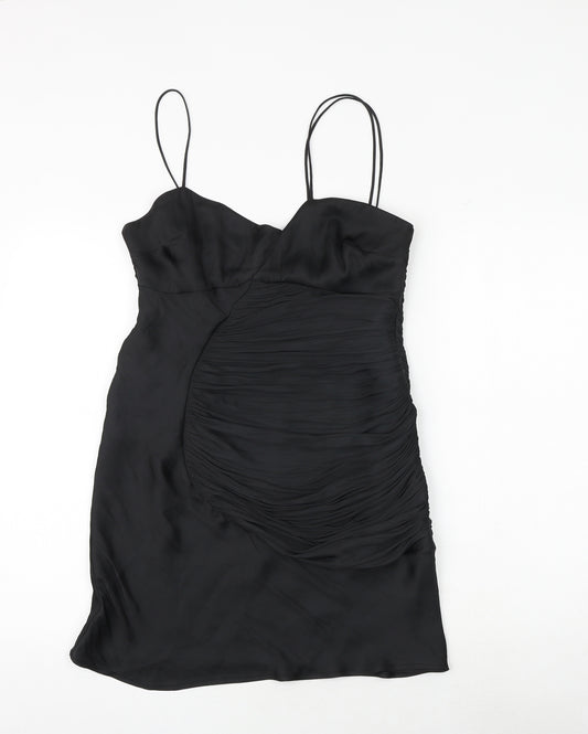 Zara Womens Black Polyester Slip Dress Size L V-Neck Zip