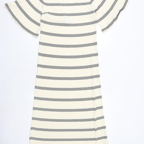 Zara Womens Beige Striped Polyester Maxi Size M Boat Neck Pullover - Wide Sleeve