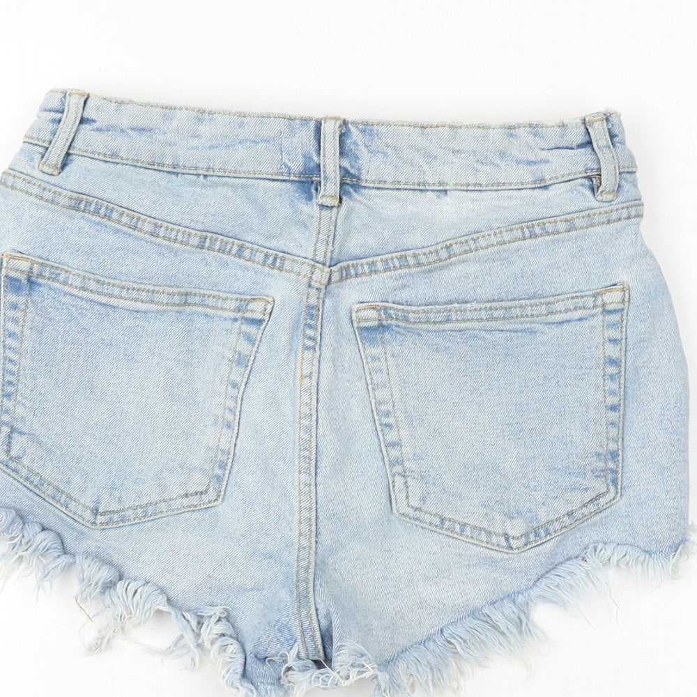 Zara Womens Blue Cotton Cut-Off Shorts Size 6 Regular Zip