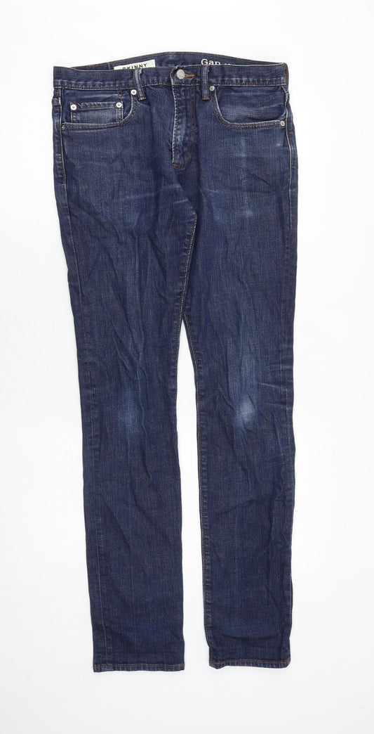 Gap Mens Blue Cotton Skinny Jeans Size 32 in L34 in Slim Zip