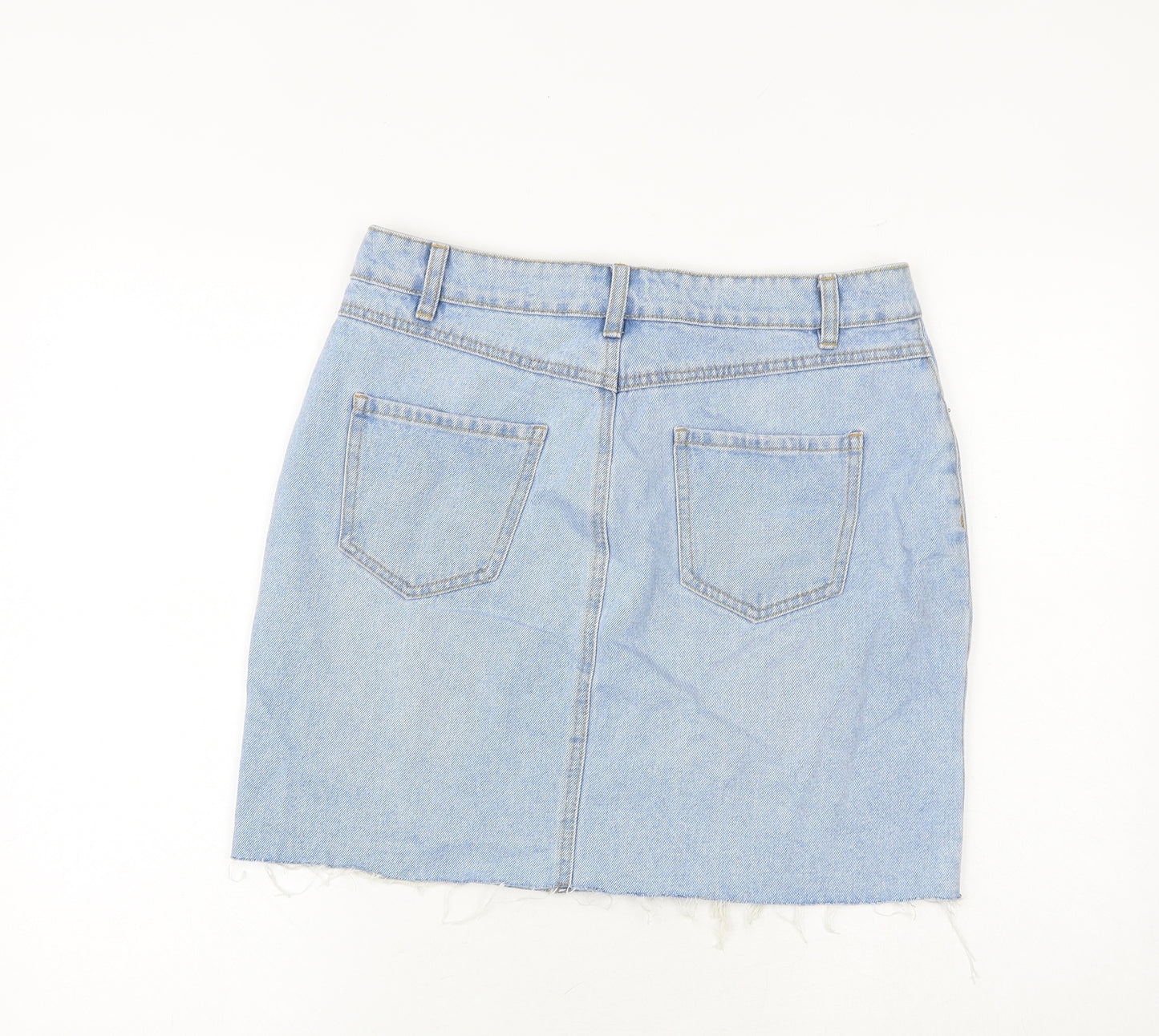 Dorothy Perkins Womens Blue Cotton Mini Skirt Size 12 Zip - Distressed