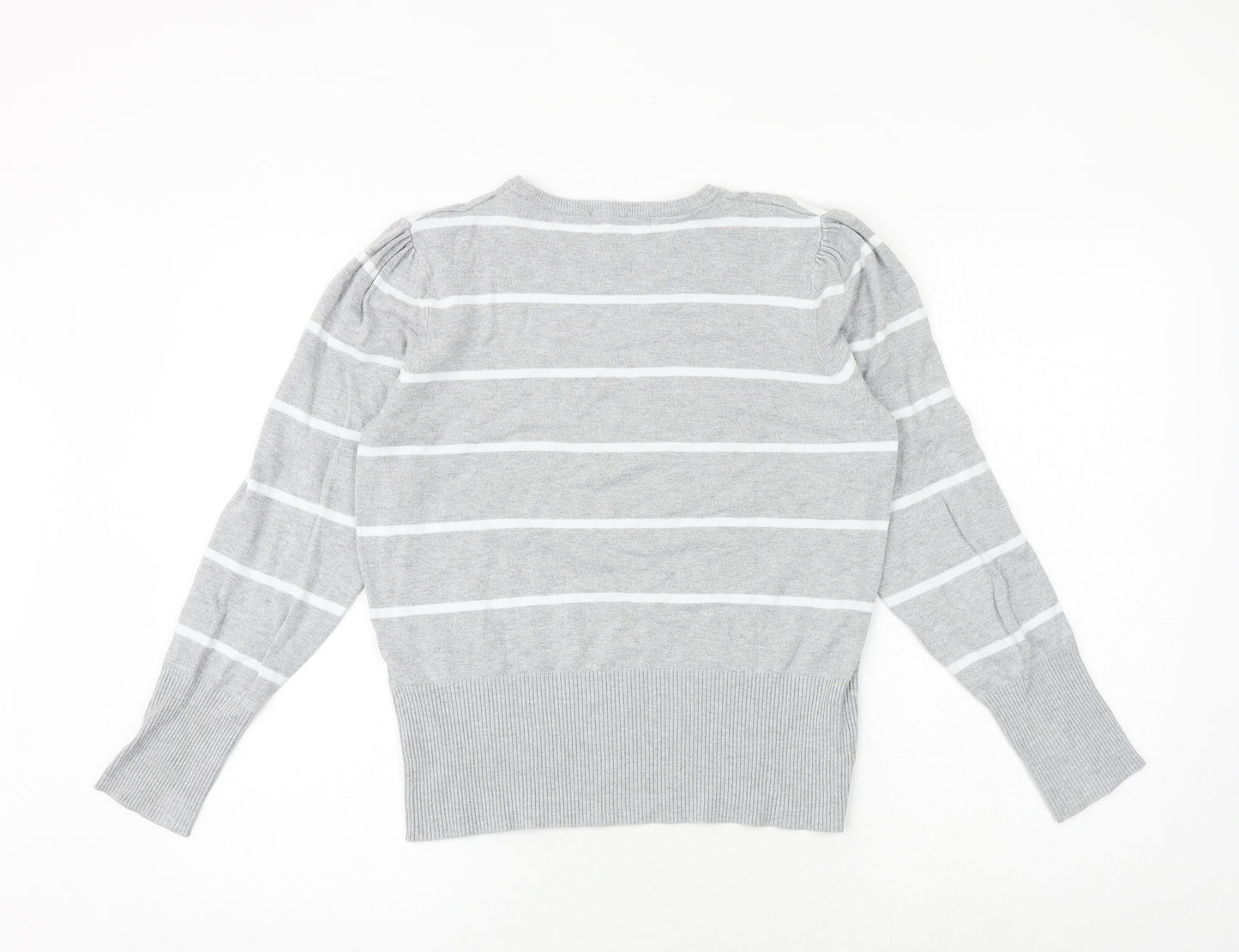 Marks and Spencer Womens Grey Round Neck Striped Viscose Pullover Jumper Size 12
