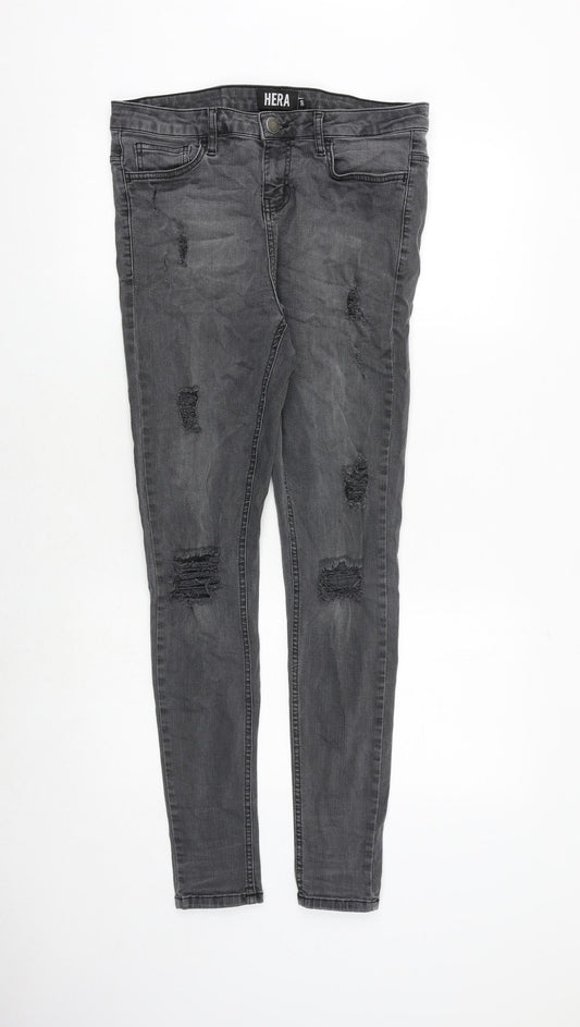 Hera Mens Grey Herringbone Cotton Skinny Jeans Size 28 in Slim Zip