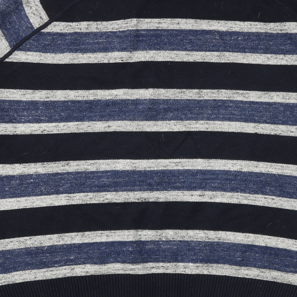 Gap Mens Blue Round Neck Striped Cotton Pullover Jumper Size M Long Sleeve