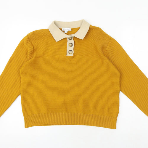 Warehouse Mens Yellow Collared Cotton Pullover Jumper Size M Long Sleeve