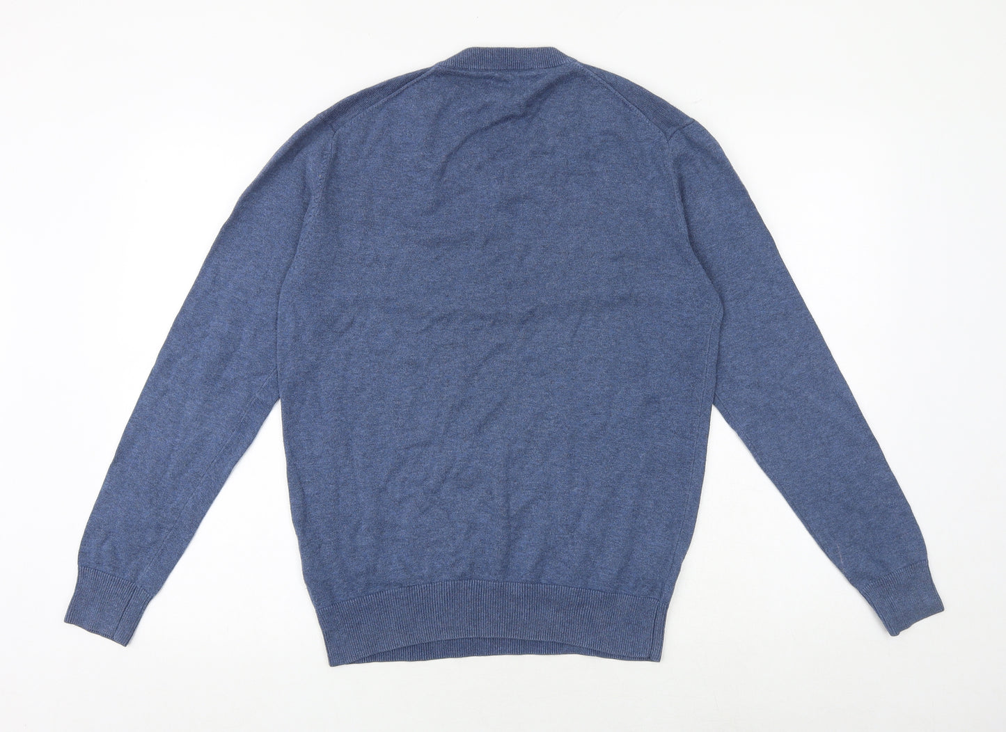 Jeff Banks Mens Blue V-Neck Cotton Pullover Jumper Size S Long Sleeve