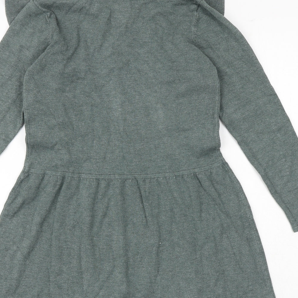 Zara Girls Green Viscose A-Line Size 9 Years Round Neck Pullover